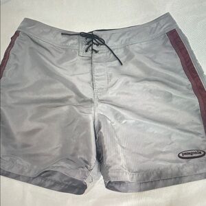 Patagonia Gray Swim Board Shorts with Maroon Side Panels